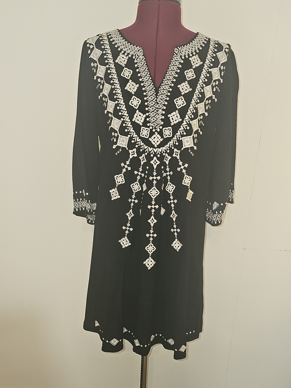 Savanna Jane Black Tunic with White Embroidered Detail